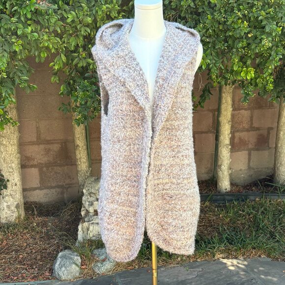 Cynthia Rowley Hooded Sleeveless Bouclé Cardigan Vest | M | Cozy Fall Layer - Picture 1 of 6
